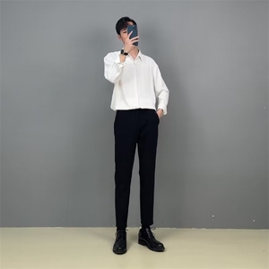 衬衫男秋季长袖高级垂感上衣男装韩版宽松免烫衬衣休闲C921 P28图片
