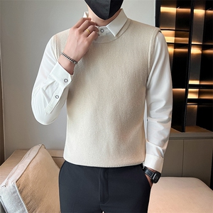 店主风小伙秋冬针织假二件毛衣男301A-1/M80/P75图片