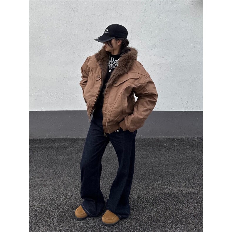 潮牌美式连帽座山雕棉服男女短款cleanfit秋冬季加厚夹克外套,男装夹克,四季星座505