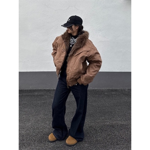 潮牌美式连帽座山雕棉服男女短款cleanfit秋冬季加厚夹克外套图片