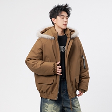 自家图有视频复古加绒毛领外套棉衣新款连帽派克棉服M2572p95，男装棉衣，电商D315
