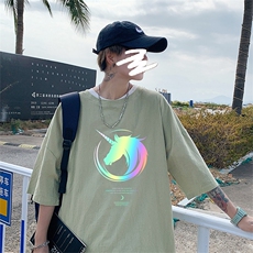 YT26138-P30亚麻短袖t恤男大码五分袖男宽松七分袖港风模特，男装T恤，电商A040