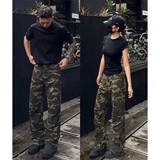 美式迷彩工装牛仔裤男款夏季潮牌痞帅炸街微喇伐木长裤GK88-P57，男装牛仔裤，星座1001-1