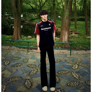黑色微喇西裤男款秋季宽松垂感弯刀裤子高级感直筒西装裤XX374图片