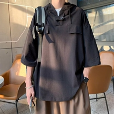 C450-P332024夏季新款日系潮牌宽松上衣连帽冰丝短袖衬衫男现货，男装衬衫，星座512-6