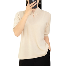 奢华重工羊毛短袖针织衫优雅显瘦设计时尚百搭单品，女装针织衫/毛衣，狄美羊绒