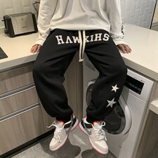 卫裤男潮牌ins港风复古束脚运动裤印花字母长裤子XZ212-QK018-P27图片