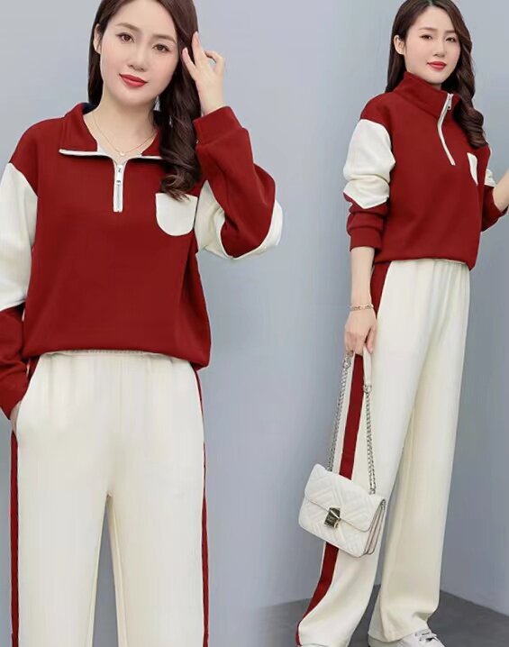 春秋休闲运动服套装女2025新款时尚撞色洋气减龄高级感卫衣两件套,女装套装/套裙,凝聚力