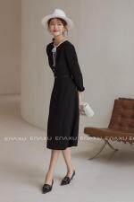 法式优雅黑白撞色蝴蝶结拼色连衣裙，女装连衣裙，伊奈秀E∩ΛXU