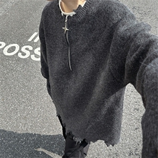 美式高街半拉链破坏毛衣男秋冬嘻哈潮牌情侣宽松慵懒风小众针织衫，男装针织衫/毛衣，星座505-2（原电商A260-1)
