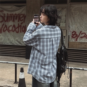 美式格纹长袖衬衫男女夏季宽松多巴胺情侣衬衣休闲防晒外套931P50图片