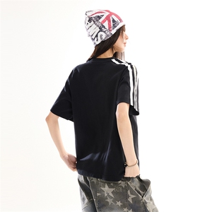 复古风撞色杠条印花圆领宽松T恤短袖男女纯棉简约上衣潮YD287-P45图片