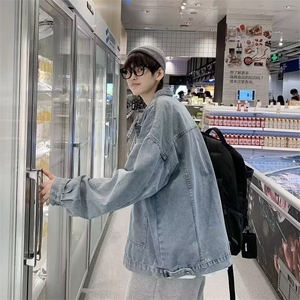 日系ins潮牌工装牛仔夹克男春秋季宽松上衣韩版百搭外套W92/P52图片