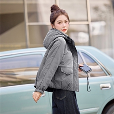 连帽格子棉衣女保暖休闲洋气棉服宽松减龄时尚夹棉外套，女装棉衣/棉服，余墨
