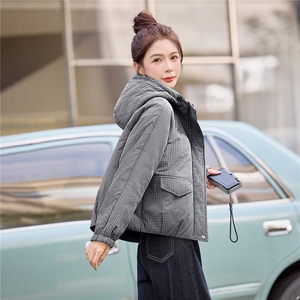 连帽格子棉衣女保暖休闲洋气棉服宽松减龄时尚夹棉外套图片