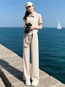 欧式简约轻奢运动套装女夏季时尚气质修身显瘦短袖上衣长裤两件套图片