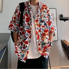 夏威夷泰国花衬衫男短袖夏季沙滩海边度假男装衬衣冰丝七分袖外套，男装T恤，星座506A