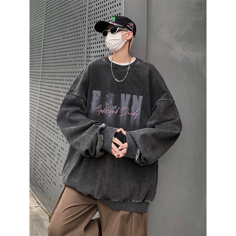 得物抖音高品质二开360克重磅做旧炒雪花纯色圆领水洗卫衣1509,男装卫衣,电商A486