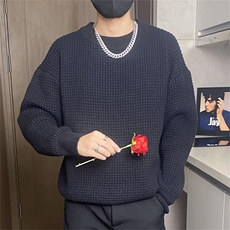 二开M895-特P55男士毛衣纯色高级感内搭圆领线衣华夫格针织打底衫，男装T恤，电商D310B-1