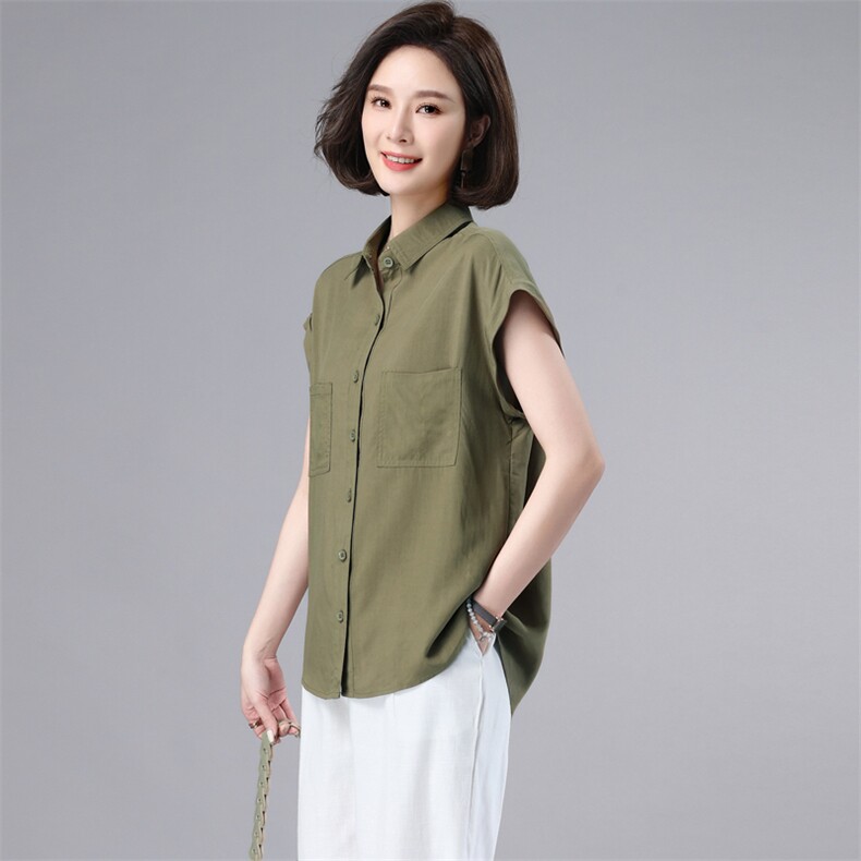 欧货设计感小众半袖薄款衬衫女2024夏装新款宽松衬衣无袖落肩上衣，女装蕾丝衫/雪纺衫，奕阳依阁