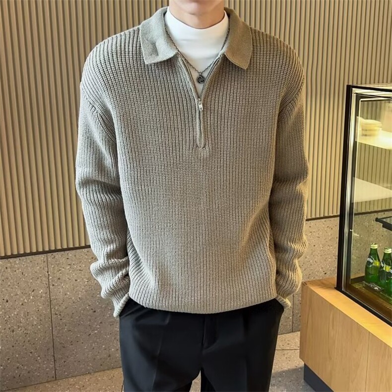 半拉链毛衣男秋冬款高级感慵懒风翻领针织衫宽松休闲线衣MY13,男装针织衫/毛衣,星座1116A-2（原606A-1）