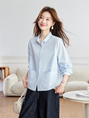 现货！2026春季新款优雅休闲时尚纯棉透气一字口袋女士翻领衬衫，女装衬衫，木子恋