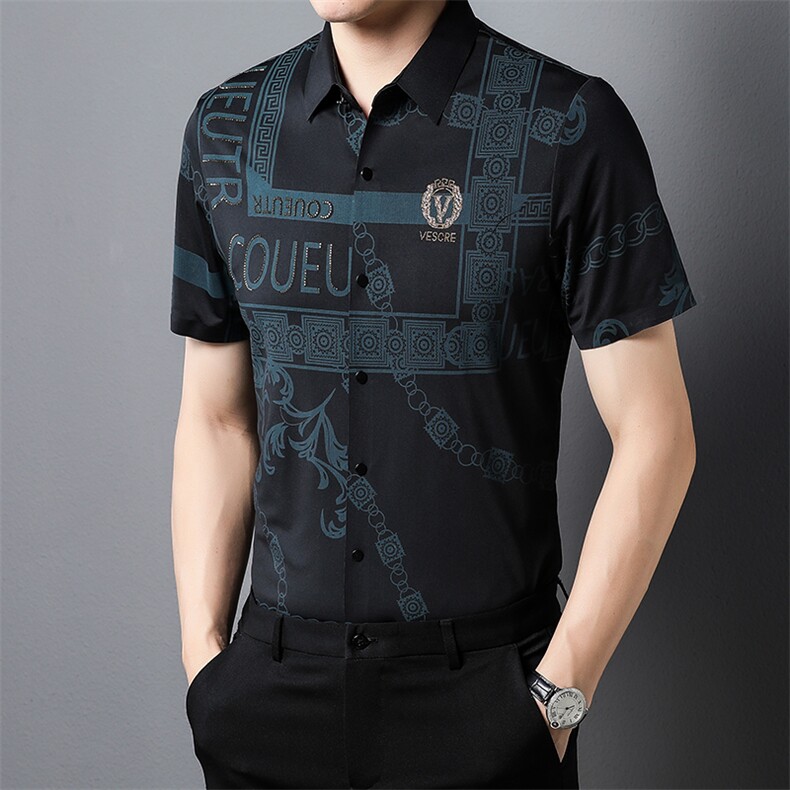 2022男装夏季衬衫高级感休闲宽松免烫商务短袖夏冰丝衬衣,男装衬衫,电商B212（原钱塘6029）