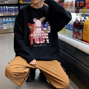 1港风新款宽松休闲中性情侣潮流印花毛衣男外套7673P48加绒P55图片