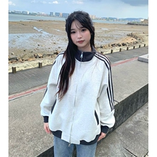 抖音得物高品质26春装美式高街重磅结构拼接织带立领卫衣外套CM42，女装短外套，电商A486-1