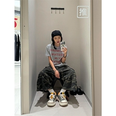 网图有货美式复古迷彩工装裤男女宽松直筒阔腿七分裤A374-P50，男装休闲裤，星座1505