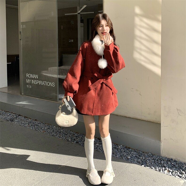 新款现！真狐狸毛保暖红色羽绒服外套2C133-6013-P285-K408,女装羽绒服,2C133