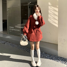 新款现！真狐狸毛保暖红色羽绒服外套2C133-6013-P285-K408，女装羽绒服，2C133