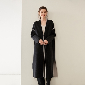 开衫女中长款V领秋冬慵懒软糯休闲宽松保暖羊绒大衣,女装羊绒大衣,雪山红莲