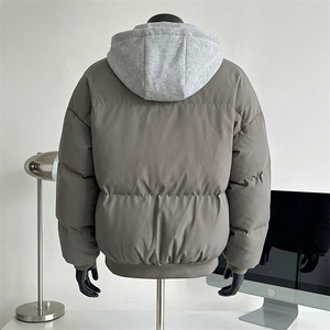 现货高品质重磅工艺美式高街假两件PU皮棉衣男女加厚棉服外套图片
