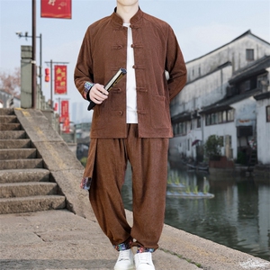 男士外套灯芯绒夹克套装盘扣立领风 XZ1512-2502套装-P130图片