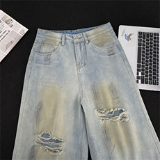 夏季复古水洗做旧牛仔短裤潮流宽松休闲百搭直筒五分裤，男装牛仔裤，星座410-7