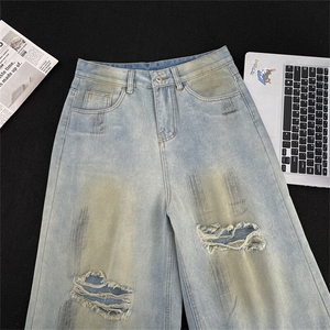 夏季复古水洗做旧牛仔短裤潮流宽松休闲百搭直筒五分裤图片