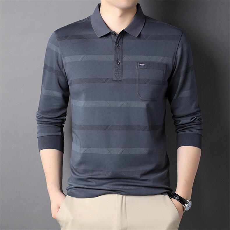 秋季新款中老年男士长袖T恤衫翻领上衣中年商务休闲百搭体恤爸爸，男装T恤，电商B212（原钱塘6029）