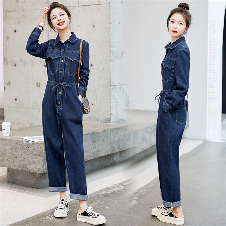 牛仔连体裤女2025春夏新款韩版时尚高腰宽松休闲显瘦工装连衣裤潮，女装连体裤，E百度