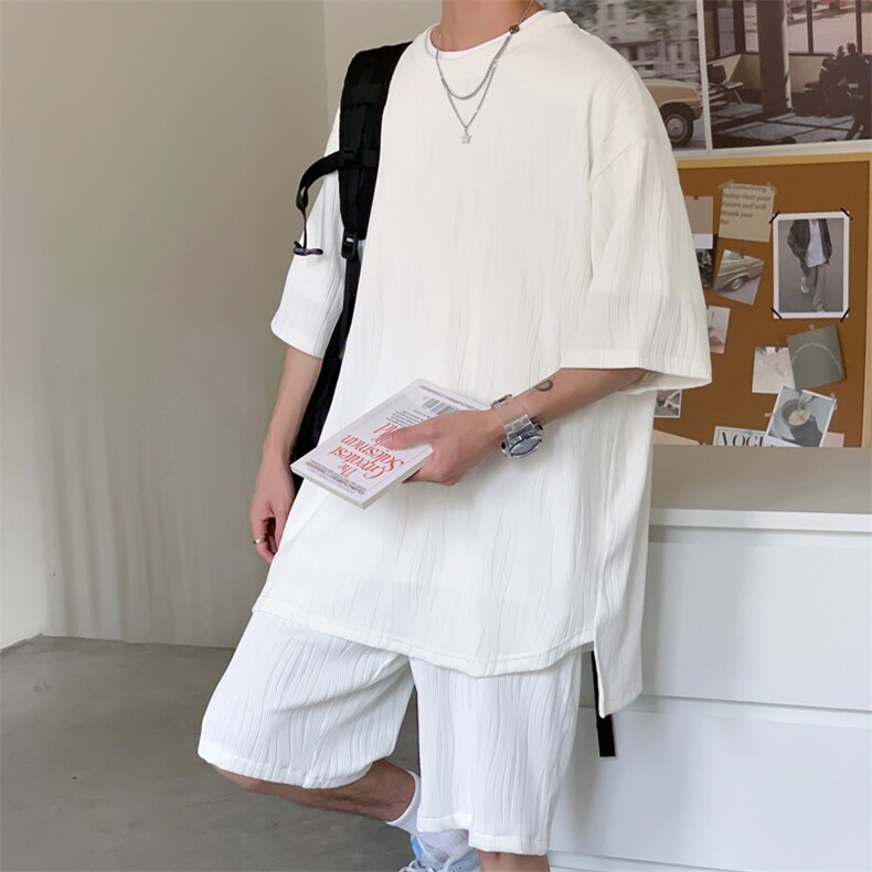 TZ65859/P65高品质波浪冰丝垂感T恤短裤套装男宽松大码两件套控98图片