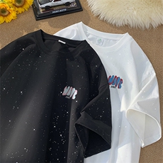 可48小时发货支持抖音得物来样二开美式满天星亮片短袖T恤MTX660，男装T恤，电商A486-1