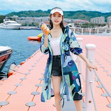 迷彩防晒衣女中长款2023夏新款长袖超仙透气防晒服过膝洋气薄外套，女装防晒衣，可可小西