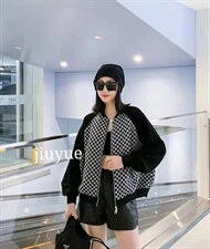 现货秋季新款欧美时尚拼色插肩袖格子夹克外套，其它，九月