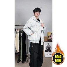 现货高品质美式高街重磅座山雕连帽pu皮棉衣男女加厚毛毛绒冬外套，男装皮衣，电商A443