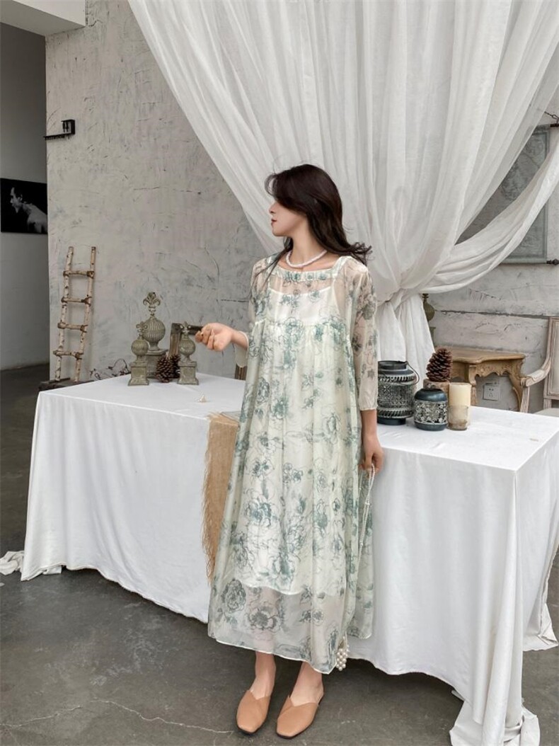 YCJ桑花邹两件套连衣裙，女装连衣裙，YCJ