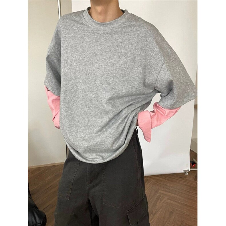 【现货】DT6688-P60纯棉假两件T恤拼接袖子男女宽松春秋卫衣潮,男装T恤,星座603-2