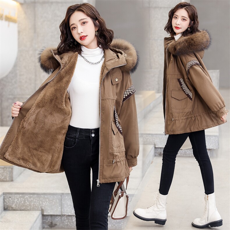 2021冬装外套女中长款加绒韩版宽松ins潮冲棉服冬季加厚派克，女装派克服，菡迪欧娜