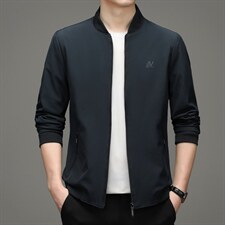 立领夹克男2022外套男秋季中年商务休闲时尚薄款宽松爸爸夹克衫，男装夹克，电商B212（原钱塘6029）