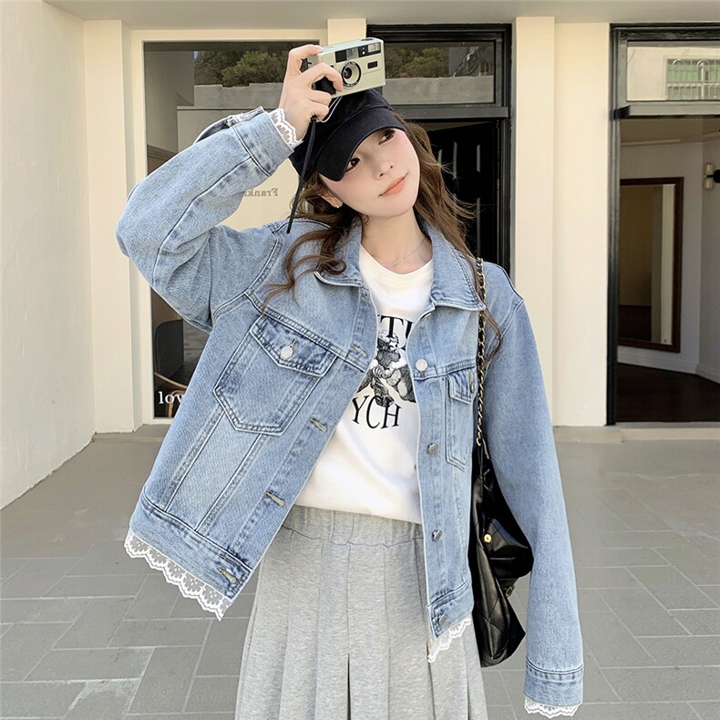 大货浅蓝设计感蕾丝边牛仔短外套2B154-WT603-P145-K198,女装短外套,2B154