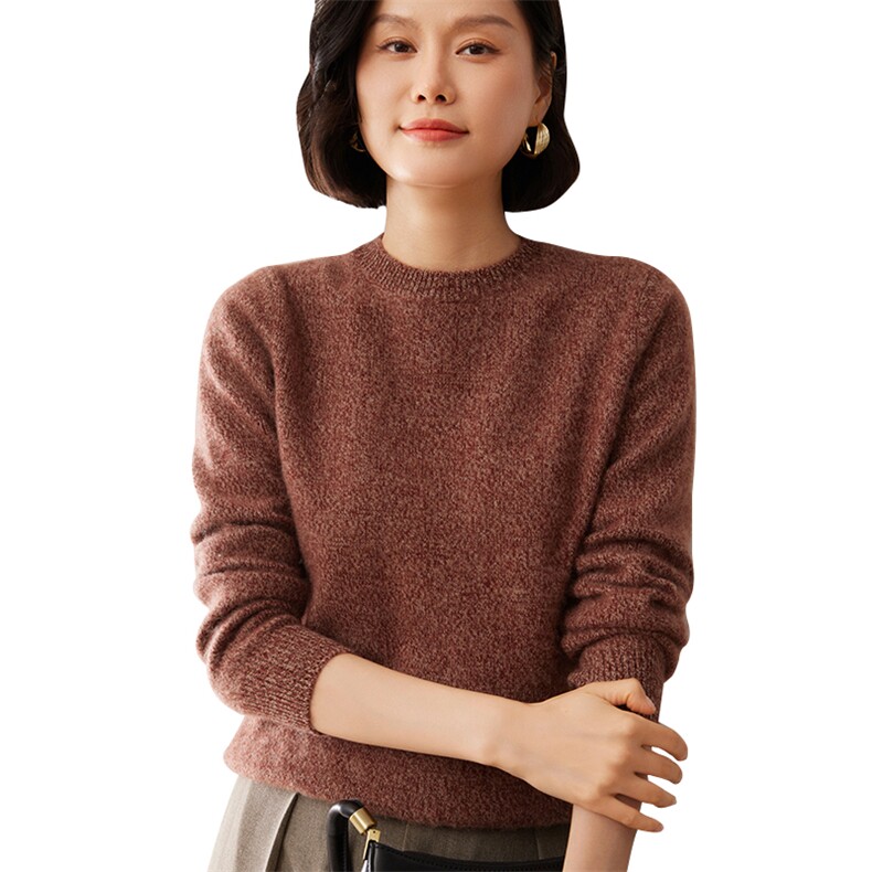 2025秋冬新款35%山羊绒女士7针花纱圆领羊绒衫,女装羊绒衫,拓驰羊绒